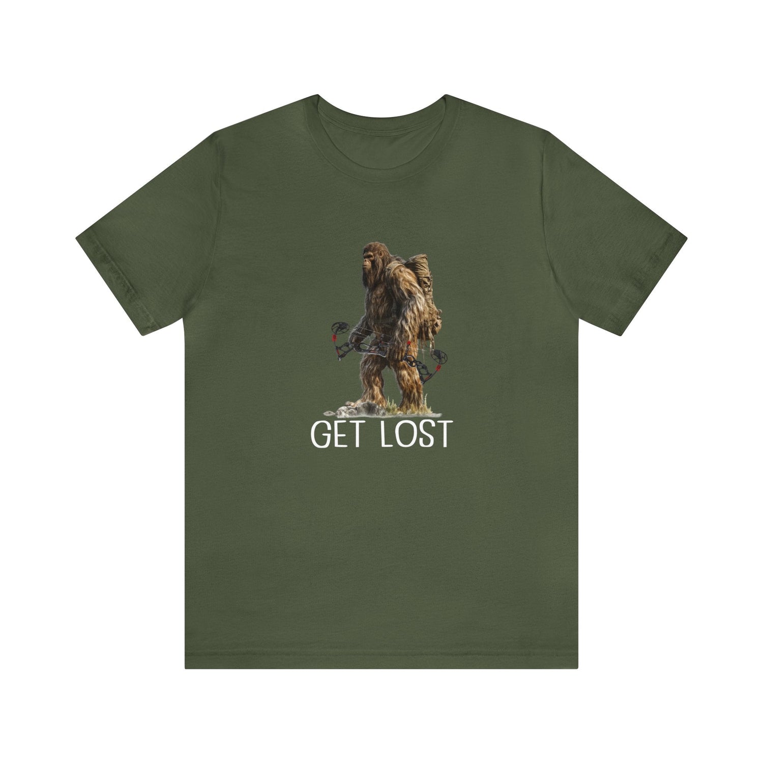 Western deer hunting t-shirt, color military green, front design placement