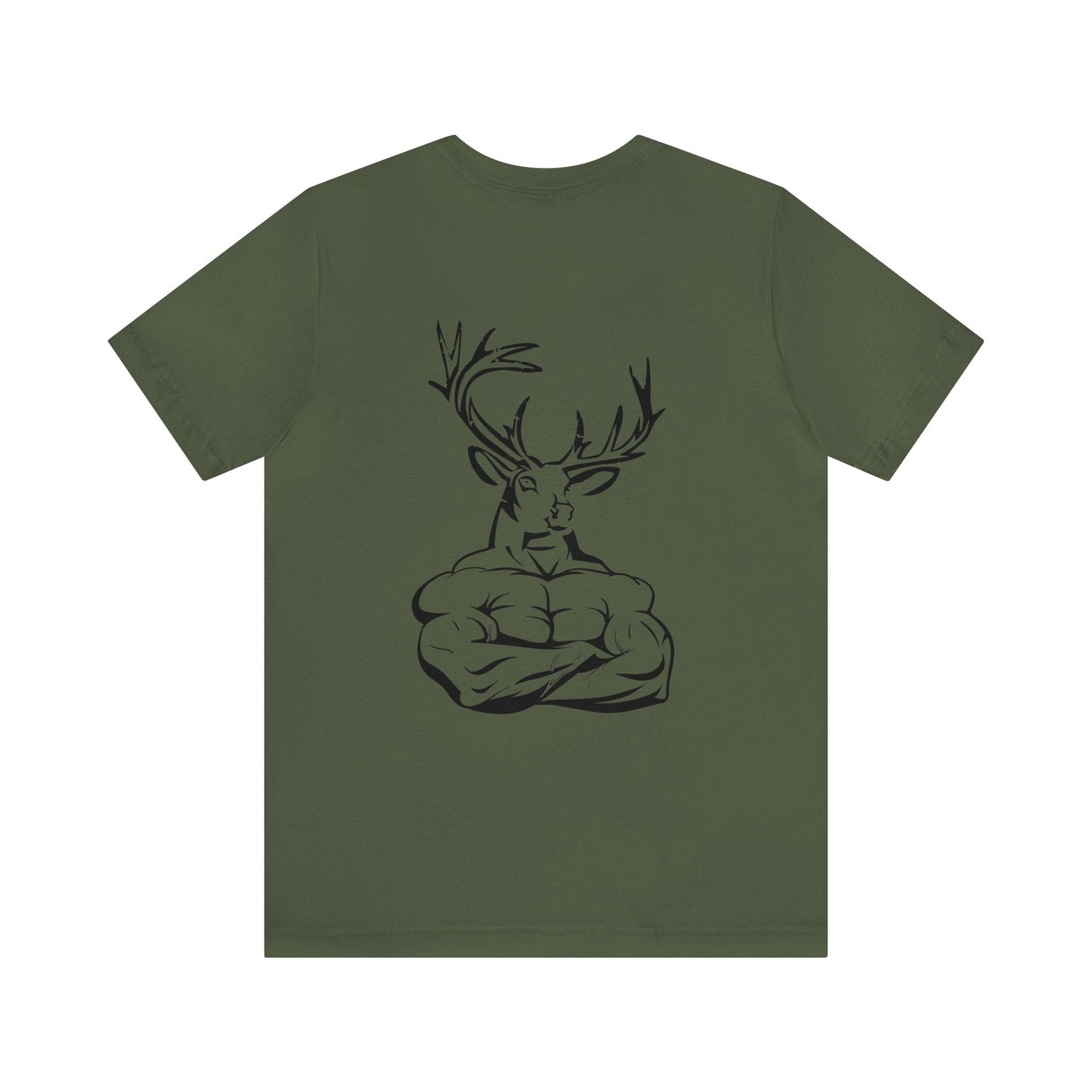 Western deer hunting t-shirt, color military green, back design placement
