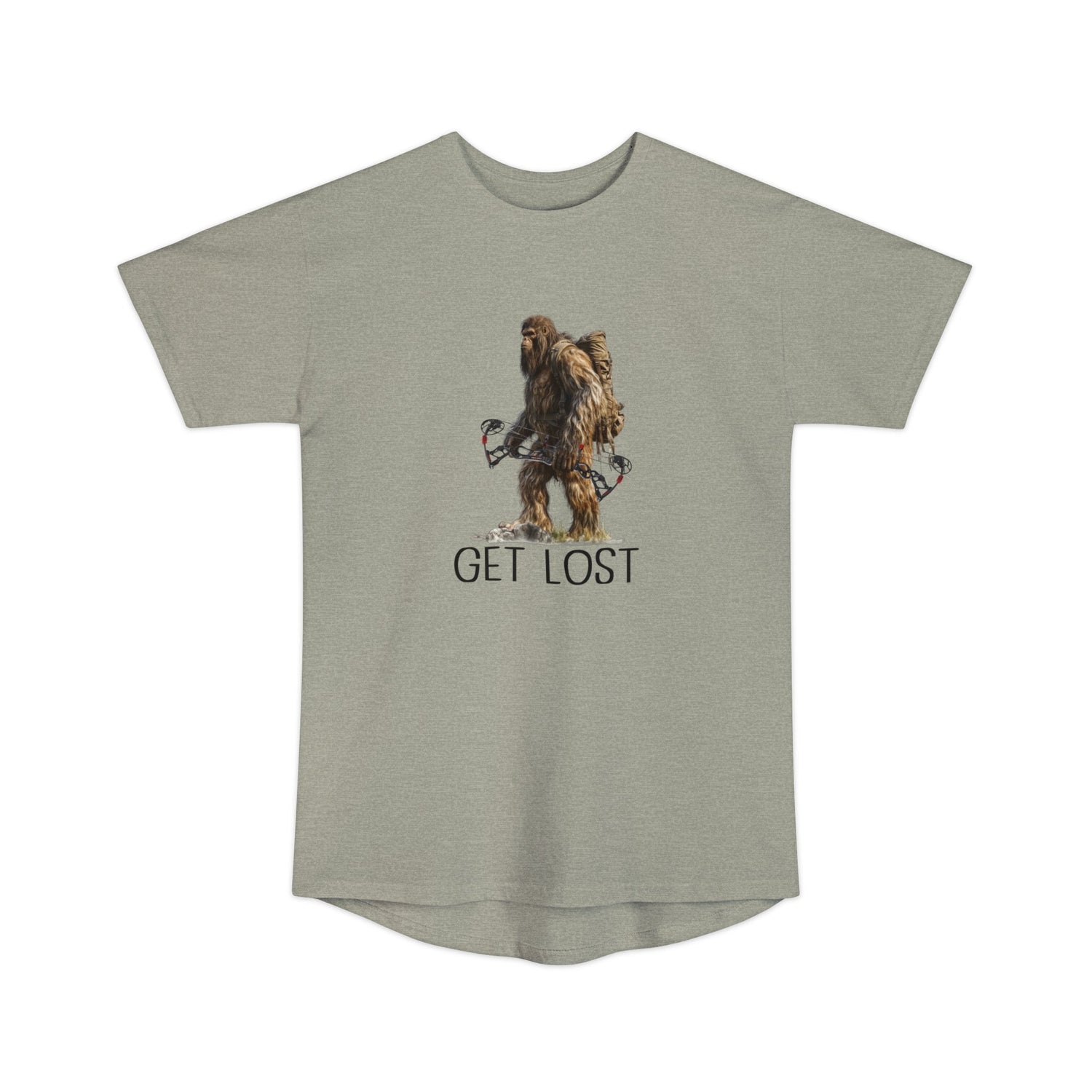 Athletic tall bowhunting t-shirt, color light grey, front design placement