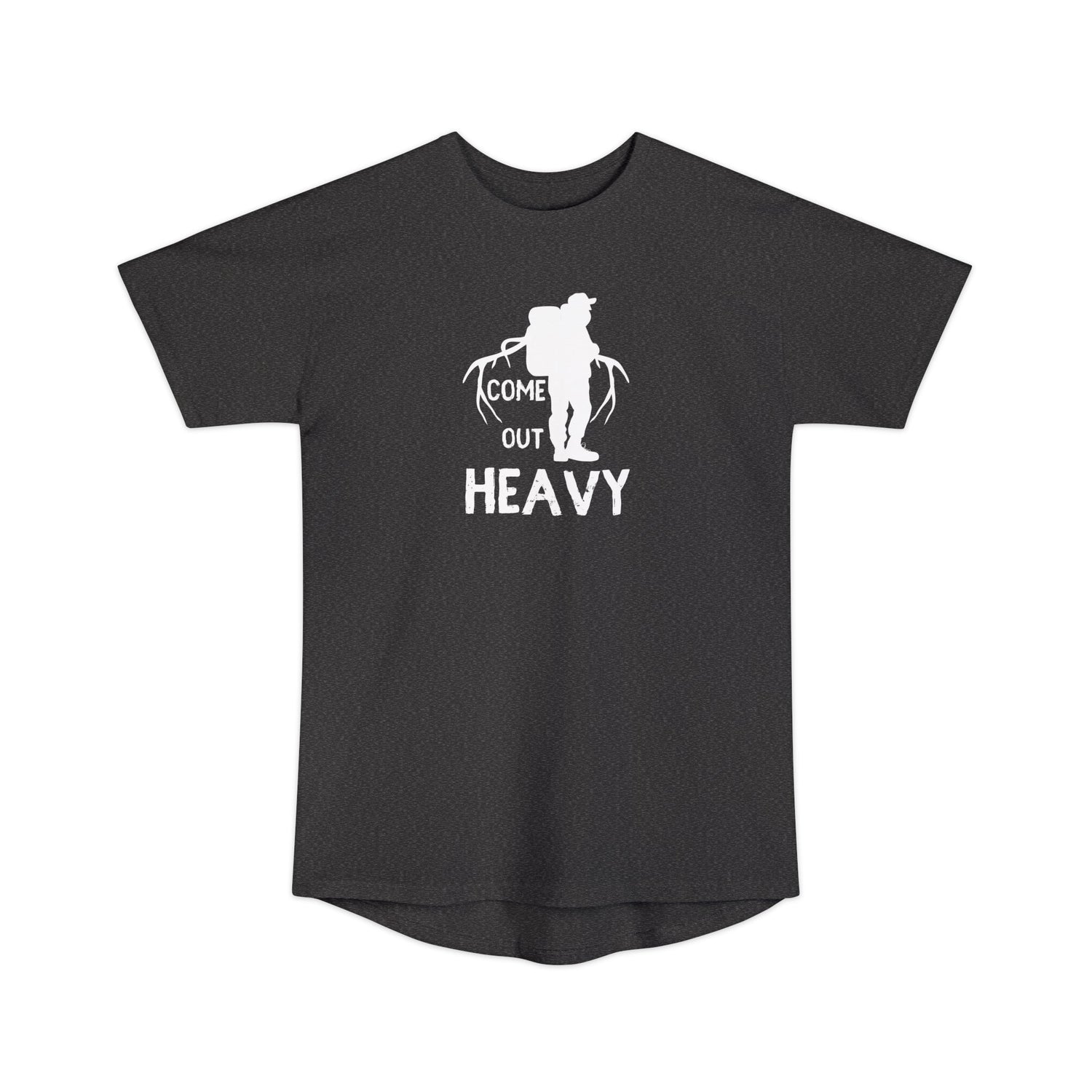 Athletic tall elk hunting t-shirt, color dark grey, back design placement