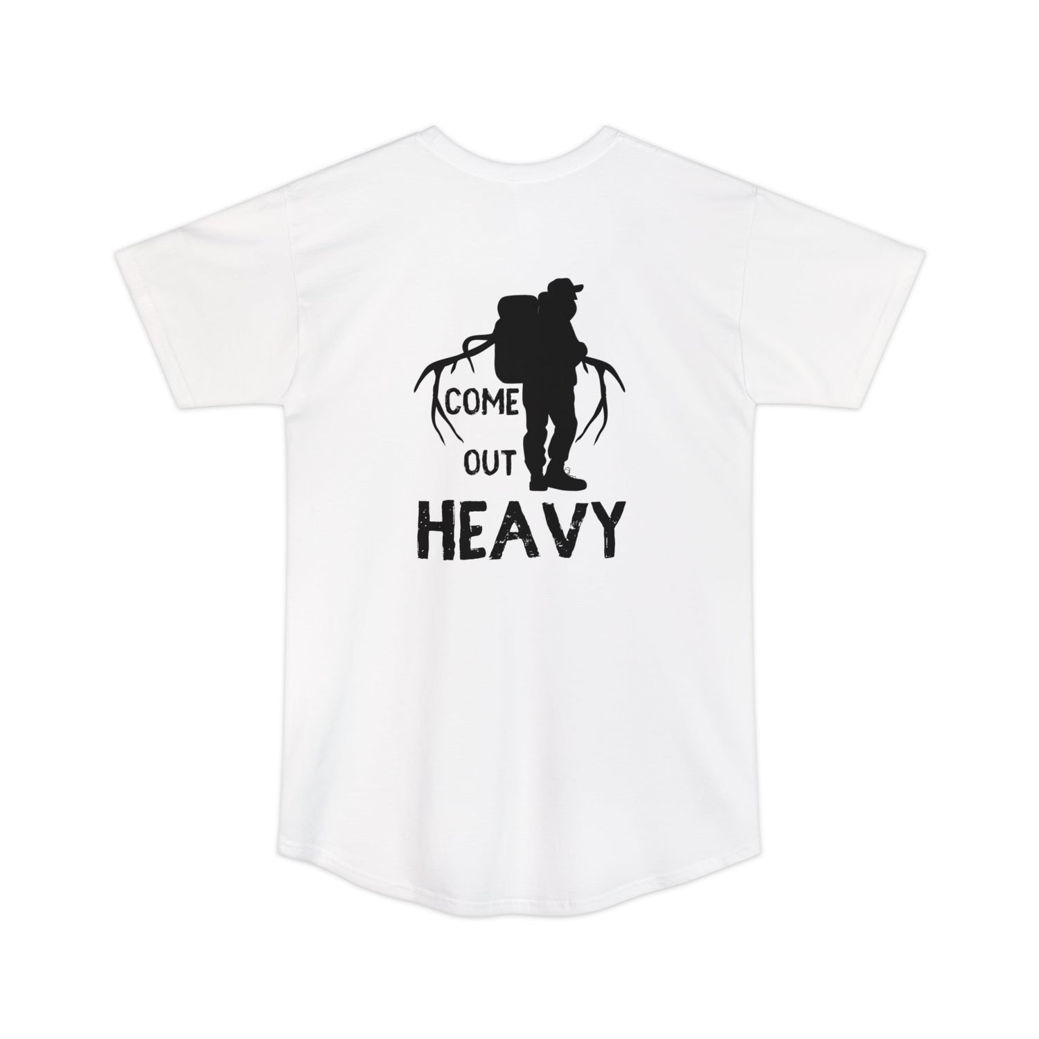 Athletic tall elk hunting t-shirt, color white, front design placement