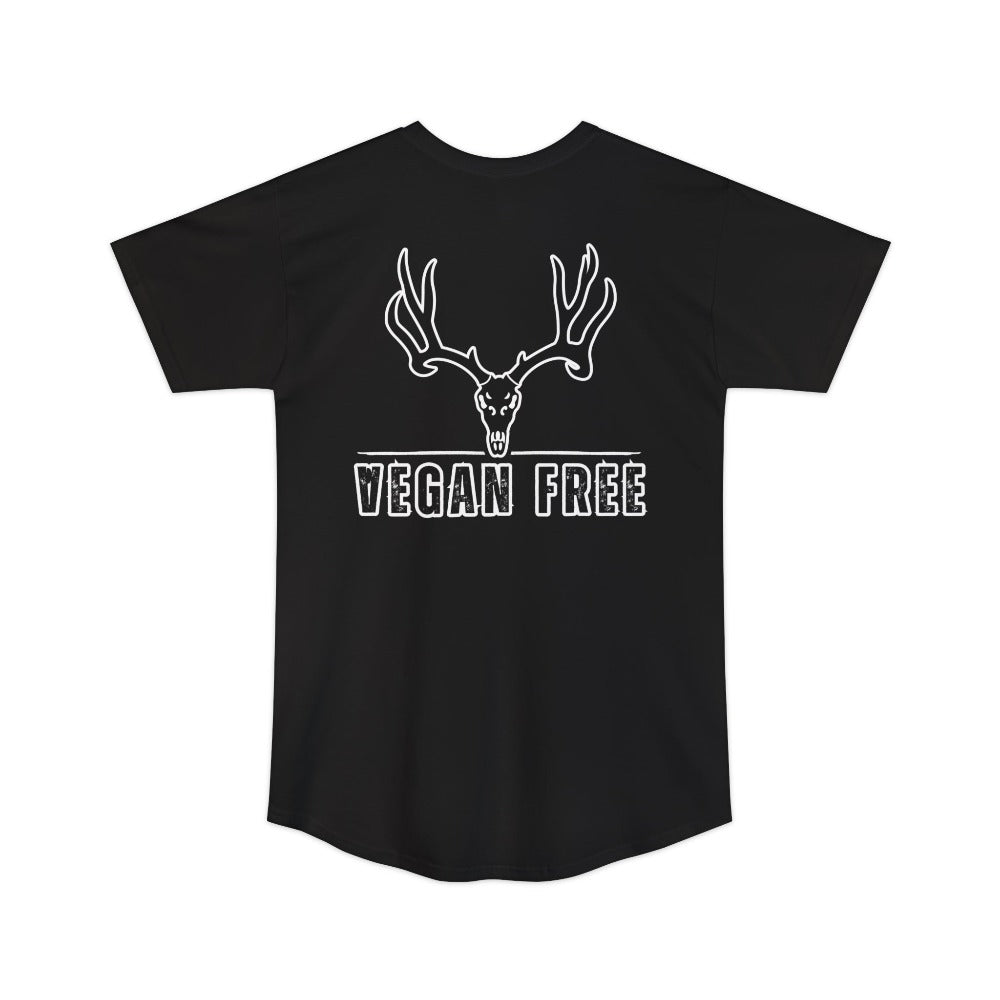 Athletic tall deer hunting t-shirt, color black, back design placement