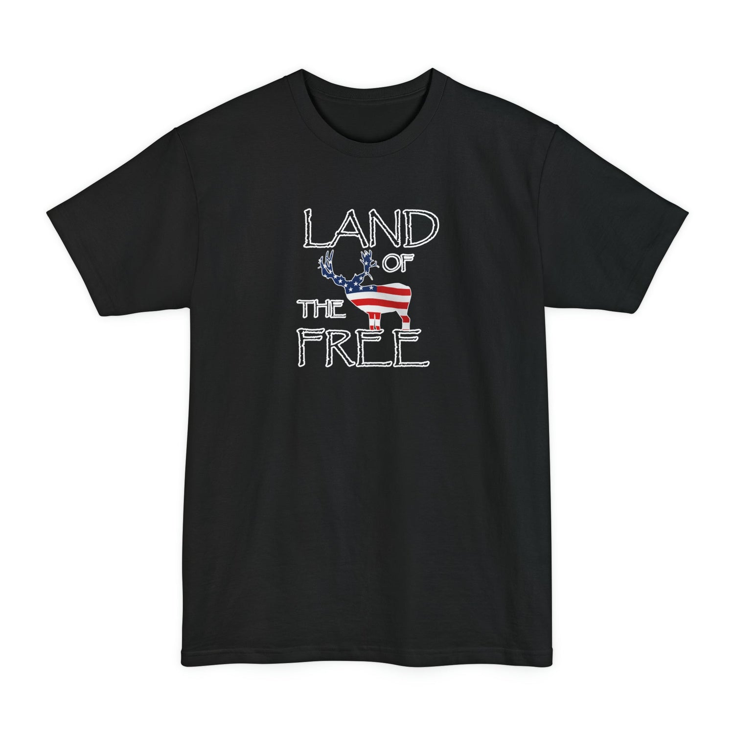 Big and tall deer hunting t-shirt, color black, front design placement