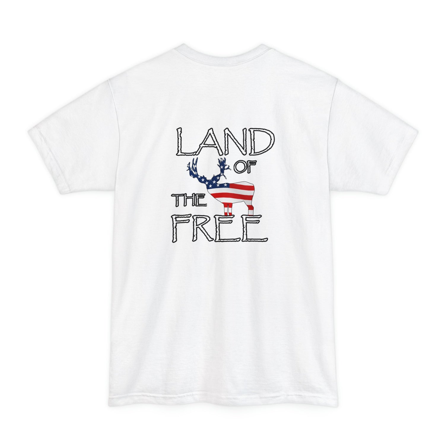 Big and tall deer hunting t-shirt, color white, back design placement