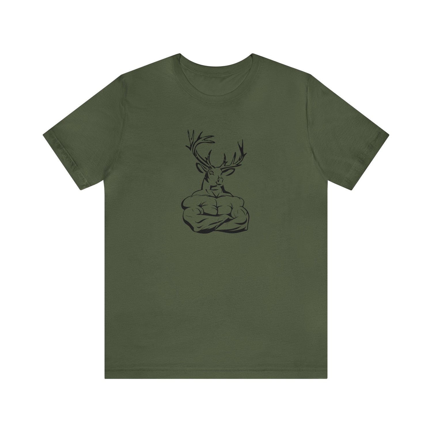 Western deer hunting t-shirt, color military green, front design placement