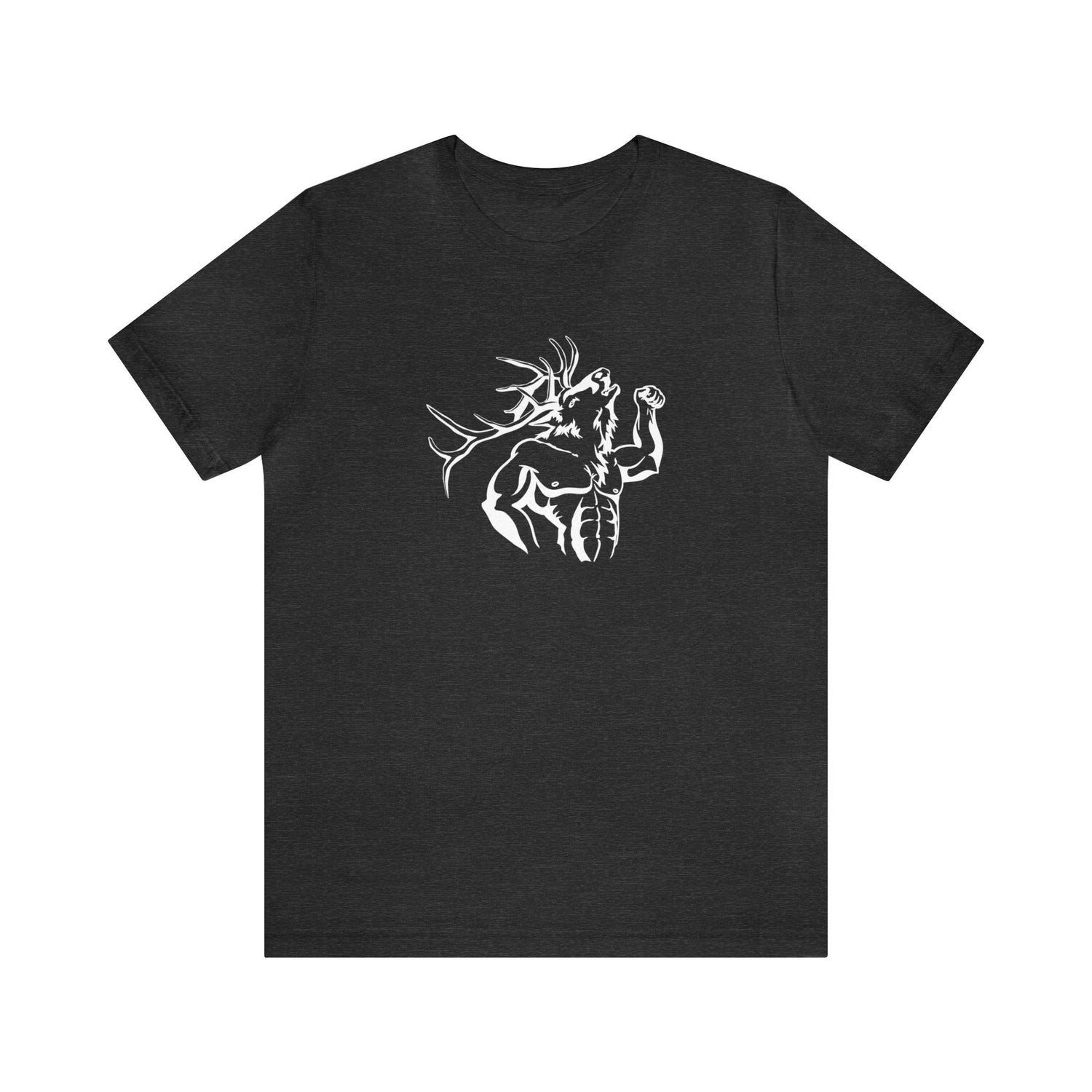Western elk hunting t-shirt, color dark grey, front design placement