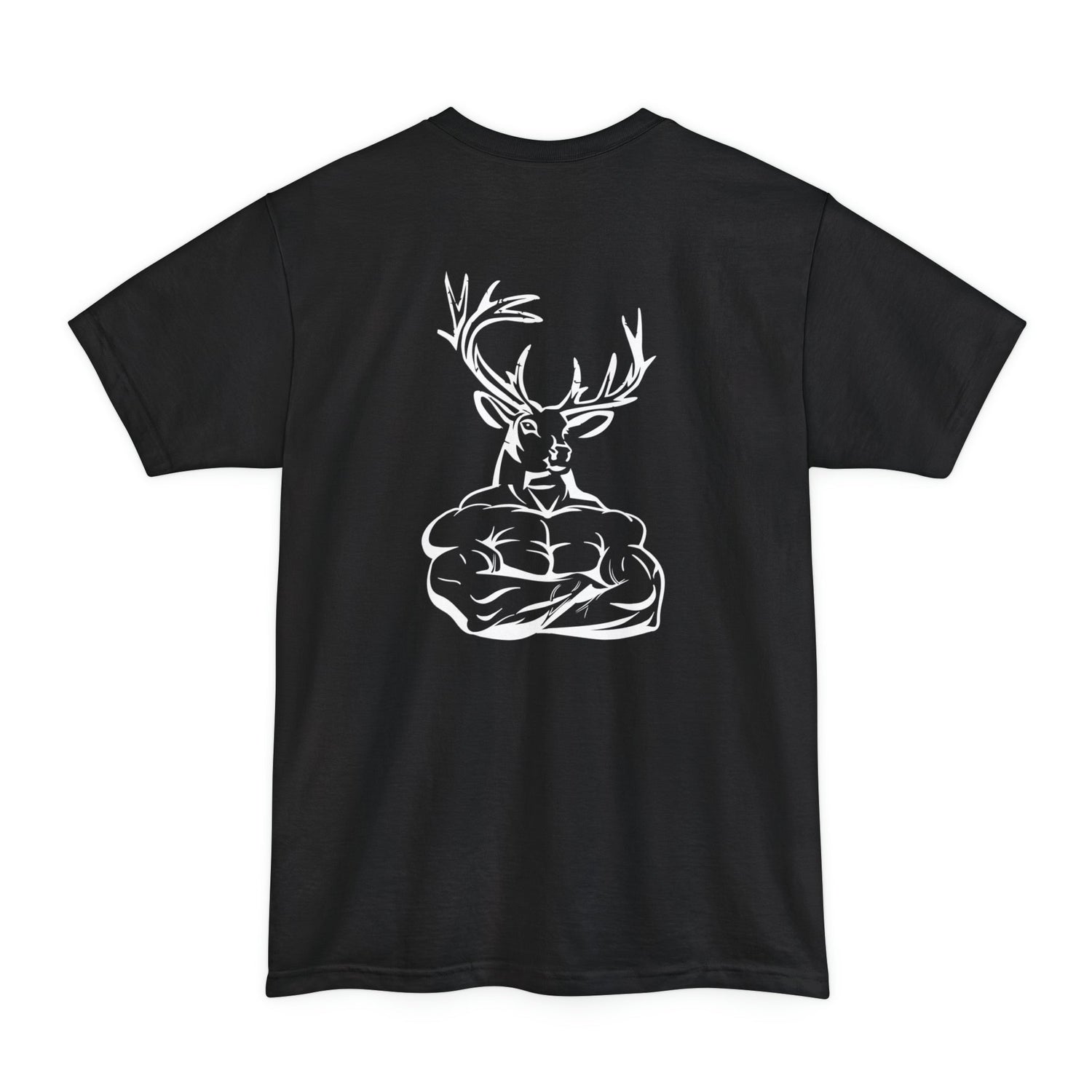 Big and tall deer hunting t-shirt, color black, front design placement