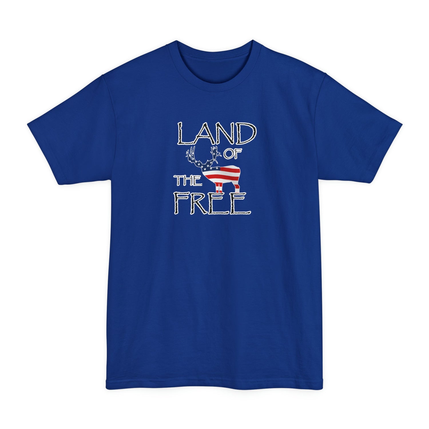 Big and tall deer hunting t-shirt, color blue, front design placement