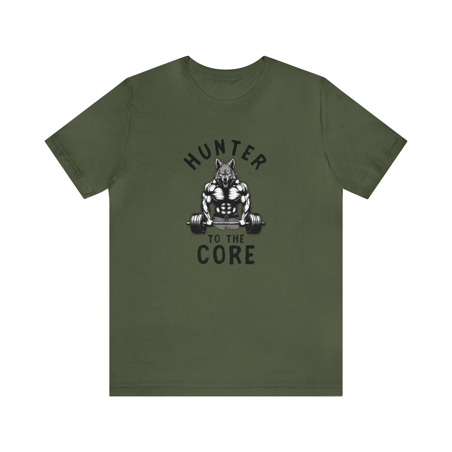 Western deer hunting t-shirt, color military green, back design placement