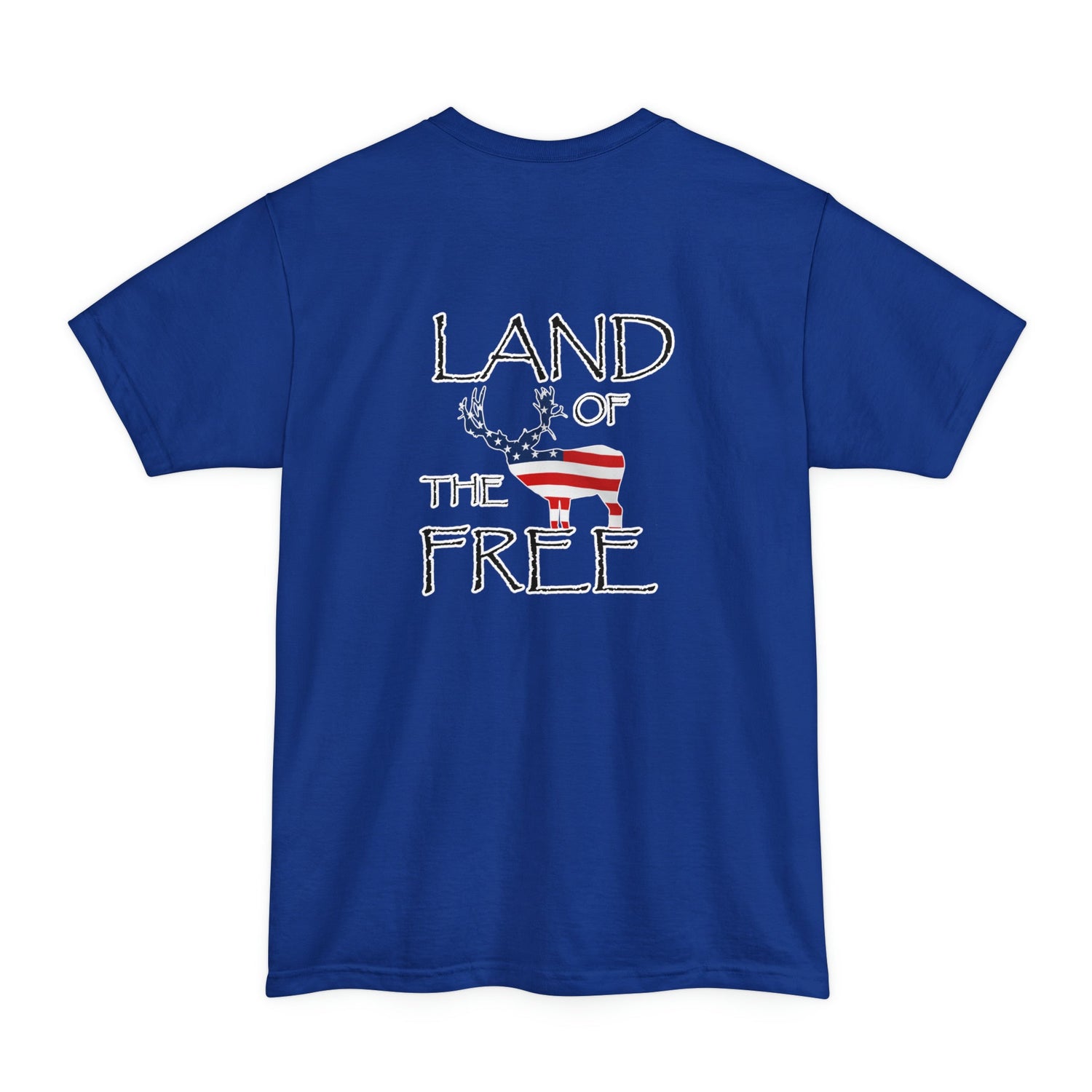 Big and tall deer hunting t-shirt, color blue, back design placement