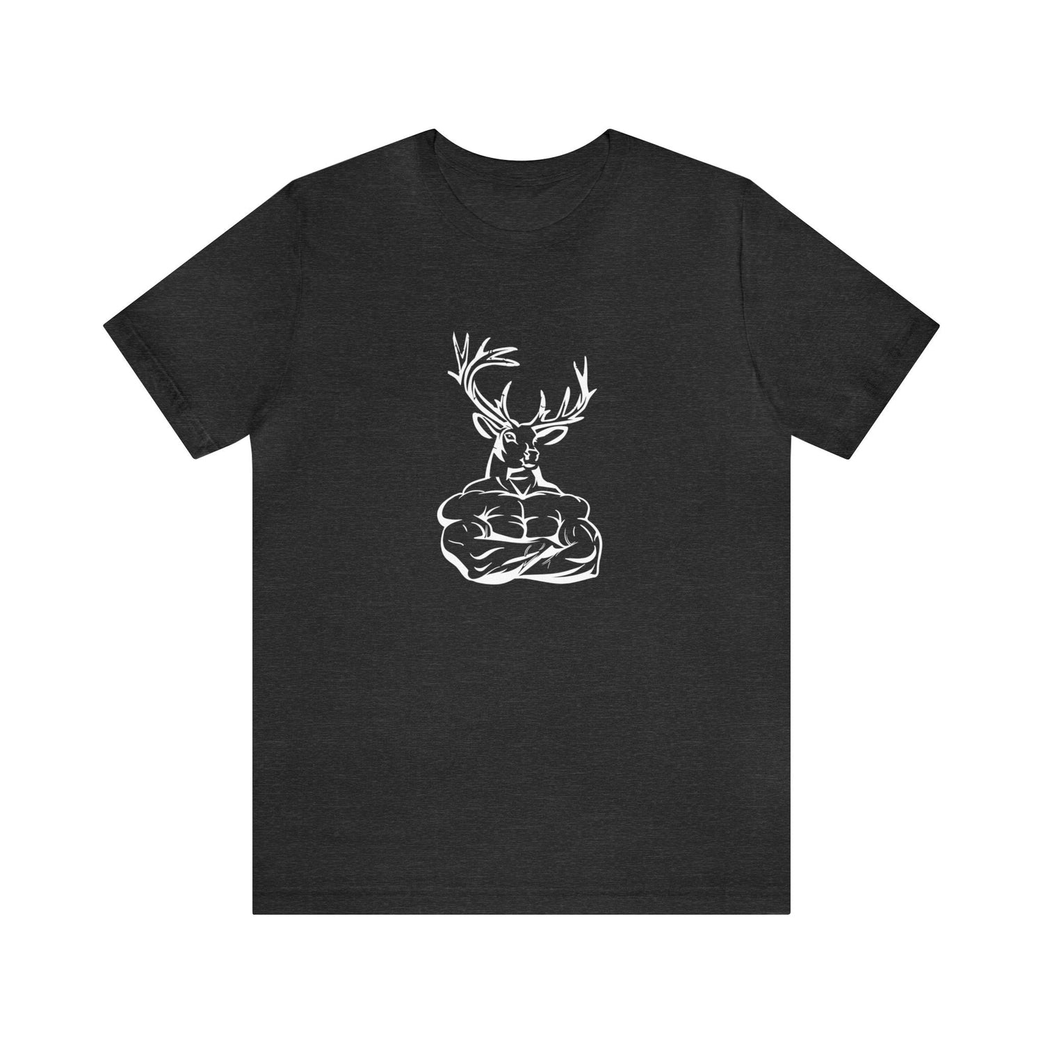 Western deer hunting t-shirt, color dark grey, front design placement