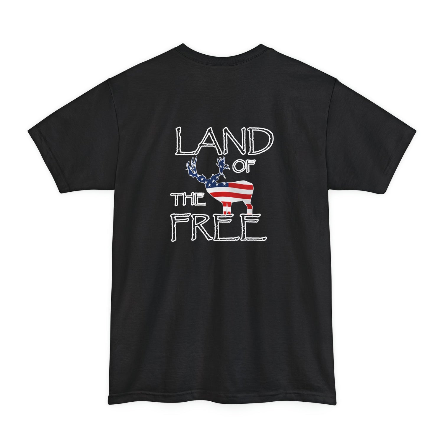 Big and tall deer hunting t-shirt, color black, back design placement