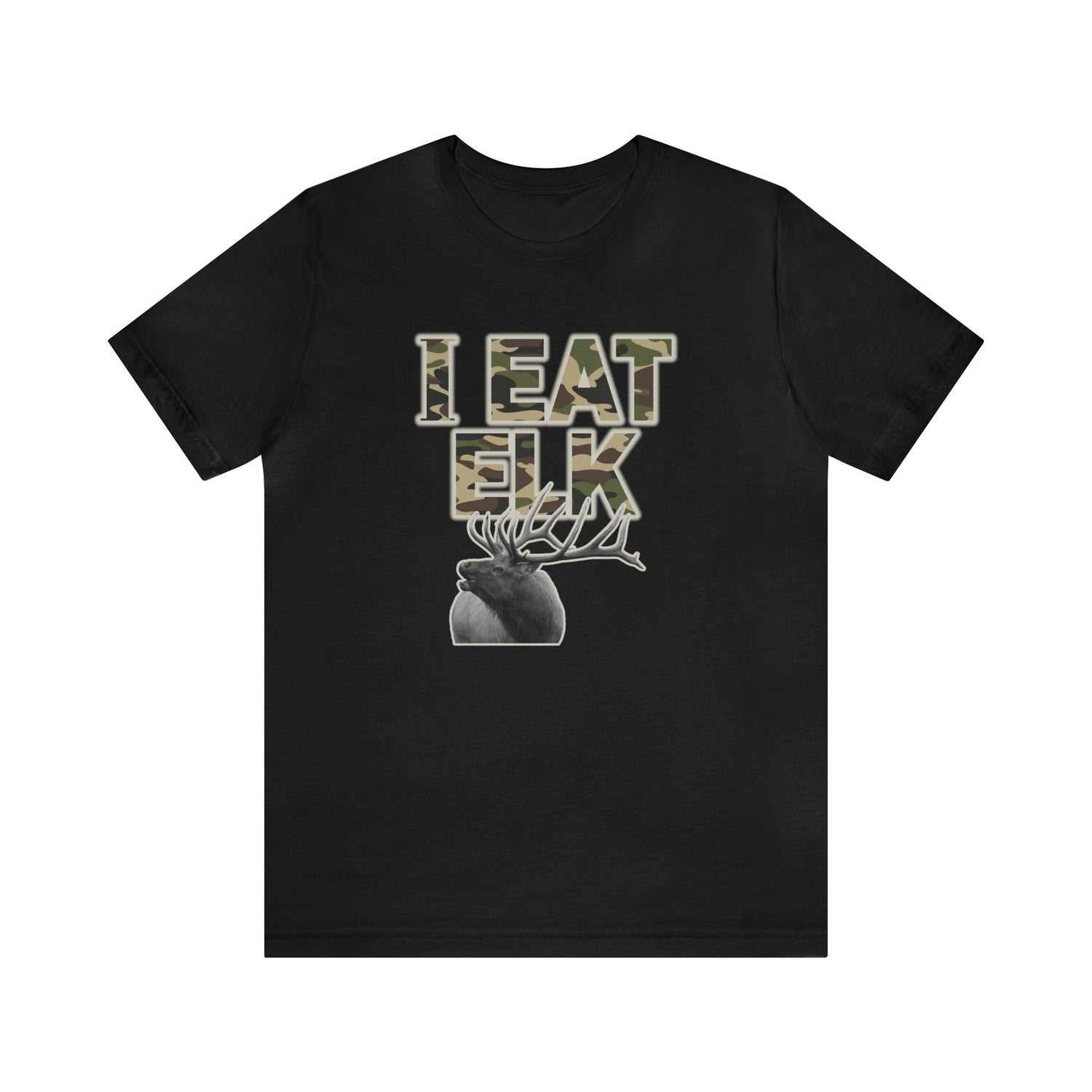 Western elk hunting t-shirt, color black, front design placement