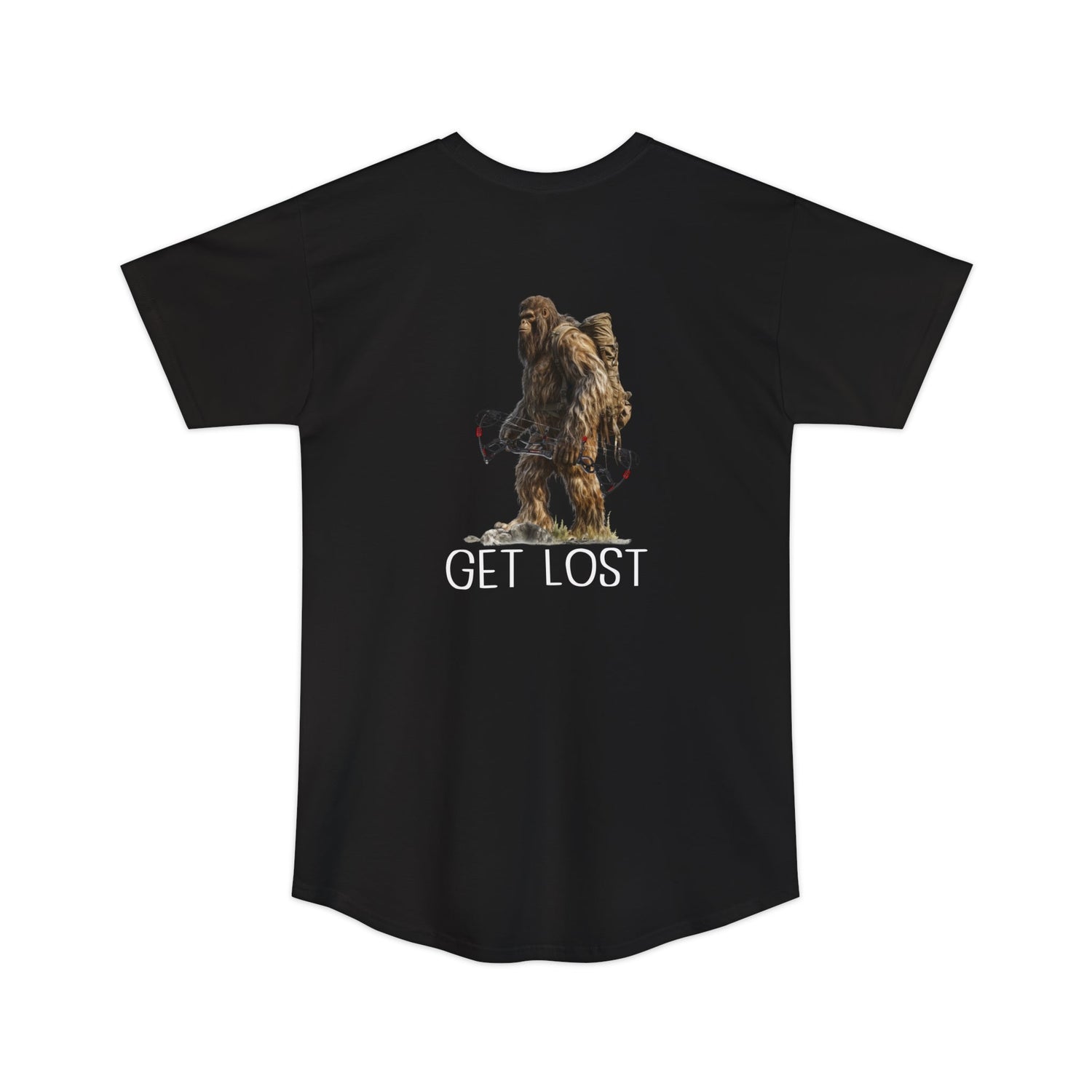 Athletic tall bowhunting t-shirt, color black, back design placement