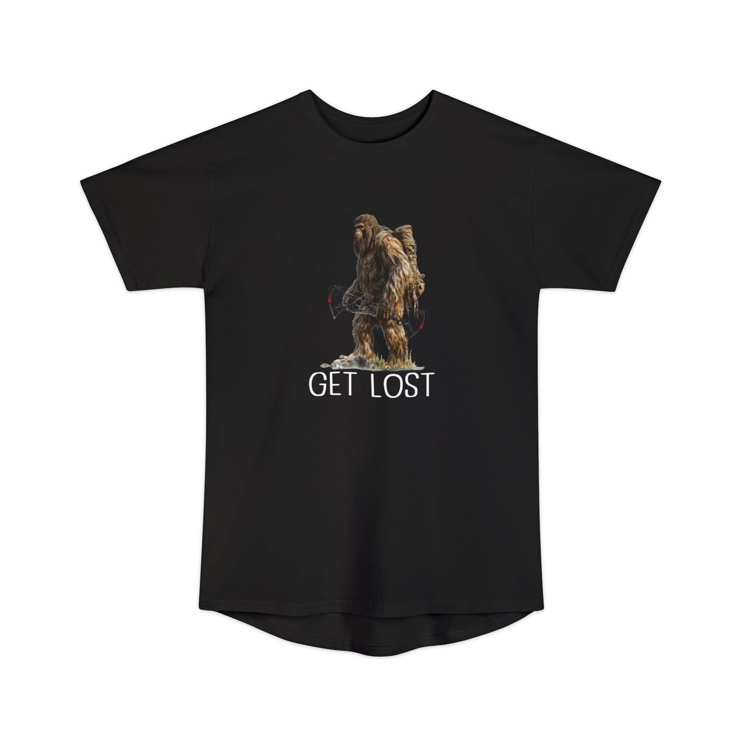 Athletic tall bowhunting t-shirt, color black, front design placement