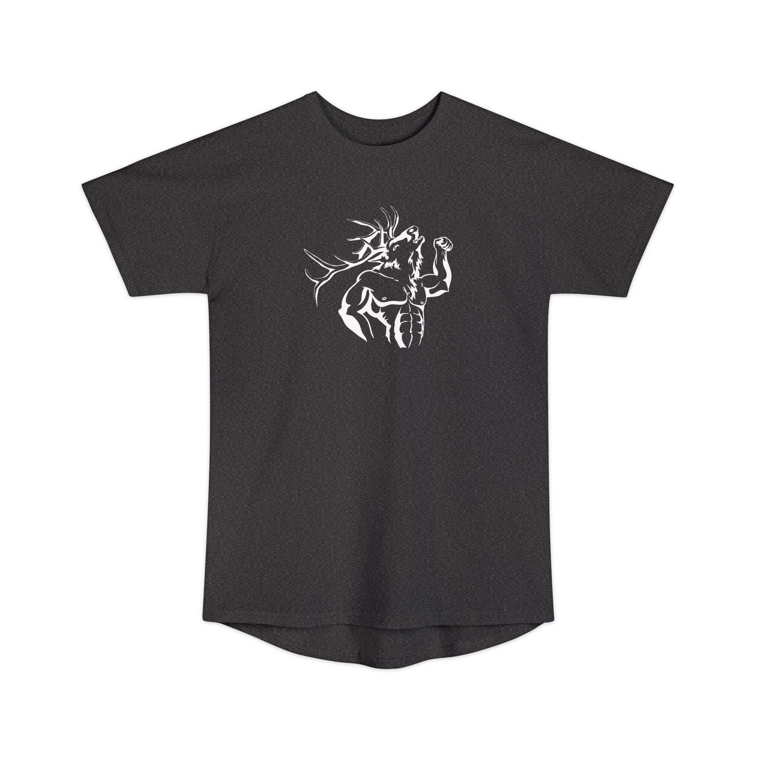 Athletic tall elk hunting t-shirt, color dark grey, front design placement