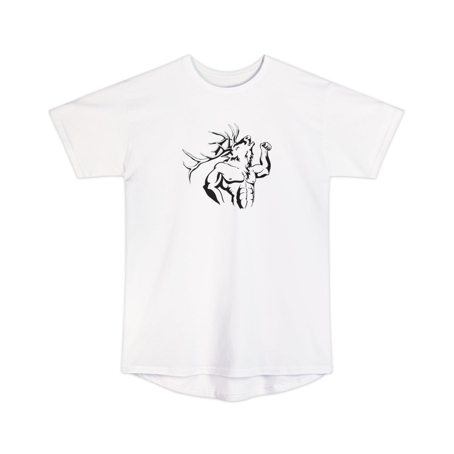 Athletic tall elk hunting t-shirt, color white, front design placement