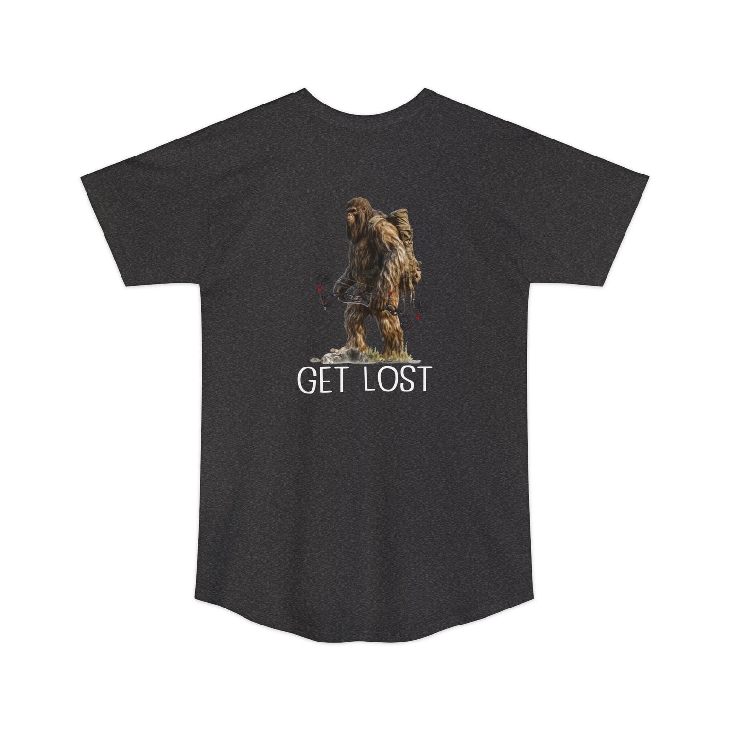 Athletic tall bowhunting t-shirt, color dark grey, back design placement