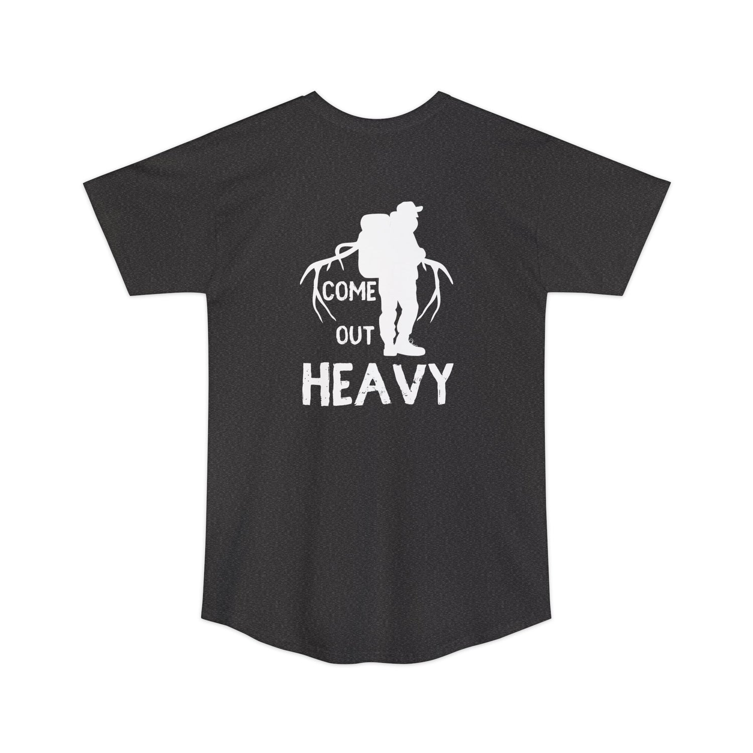 Athletic tall elk hunting t-shirt, color dark grey, front design placement