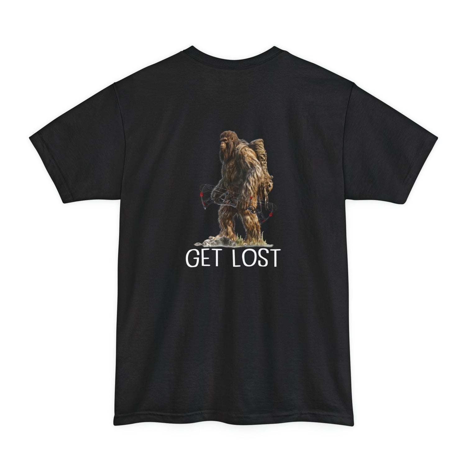 Big and tall bowhunting t-shirt, color black, black design placement