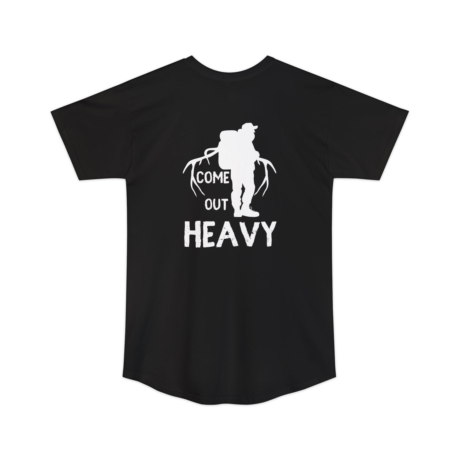 Athletic tall elk hunting t-shirt, color black, front design placement