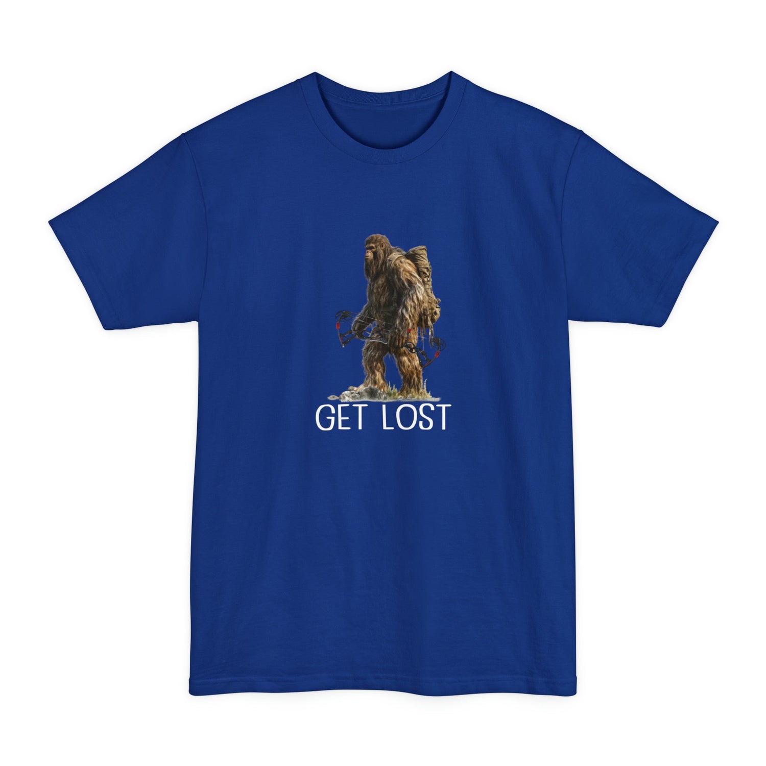 Big and tall bowhunting t-shirt, color blue, front design placement