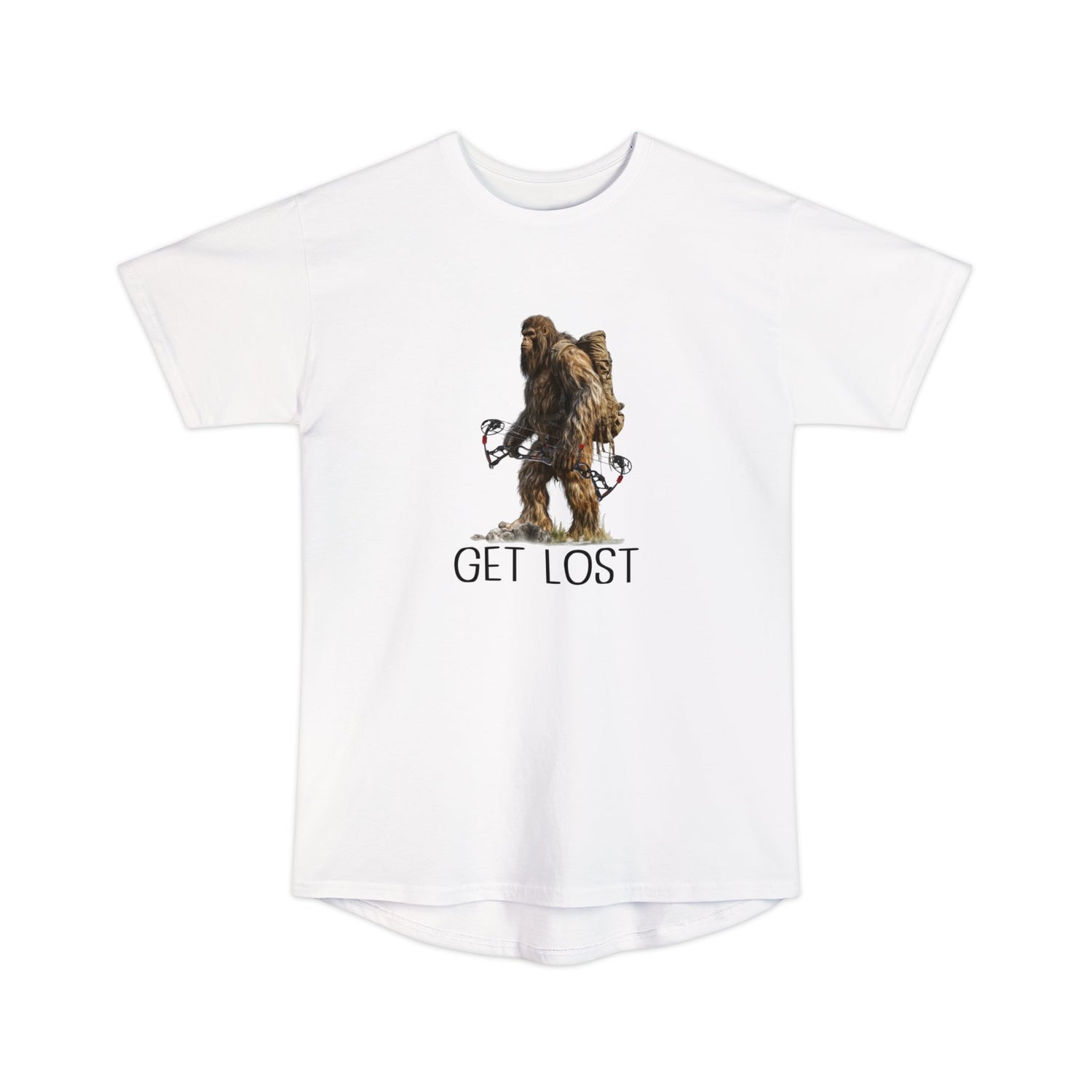 Athletic tall bowhunting t-shirt, color white, front design placement