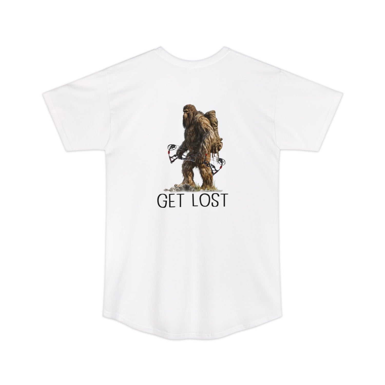 Athletic tall bowhunting t-shirt, color white, back design placement