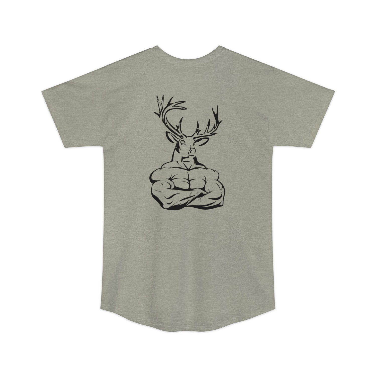 Athletic tall deer hunting t-shirt, color light grey, back design placement