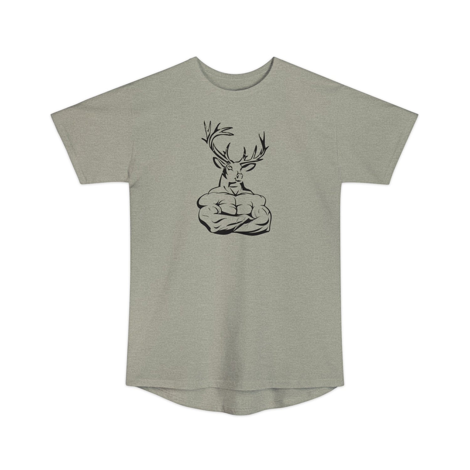 Athletic tall deer hunting t-shirt, color light grey, front design placement