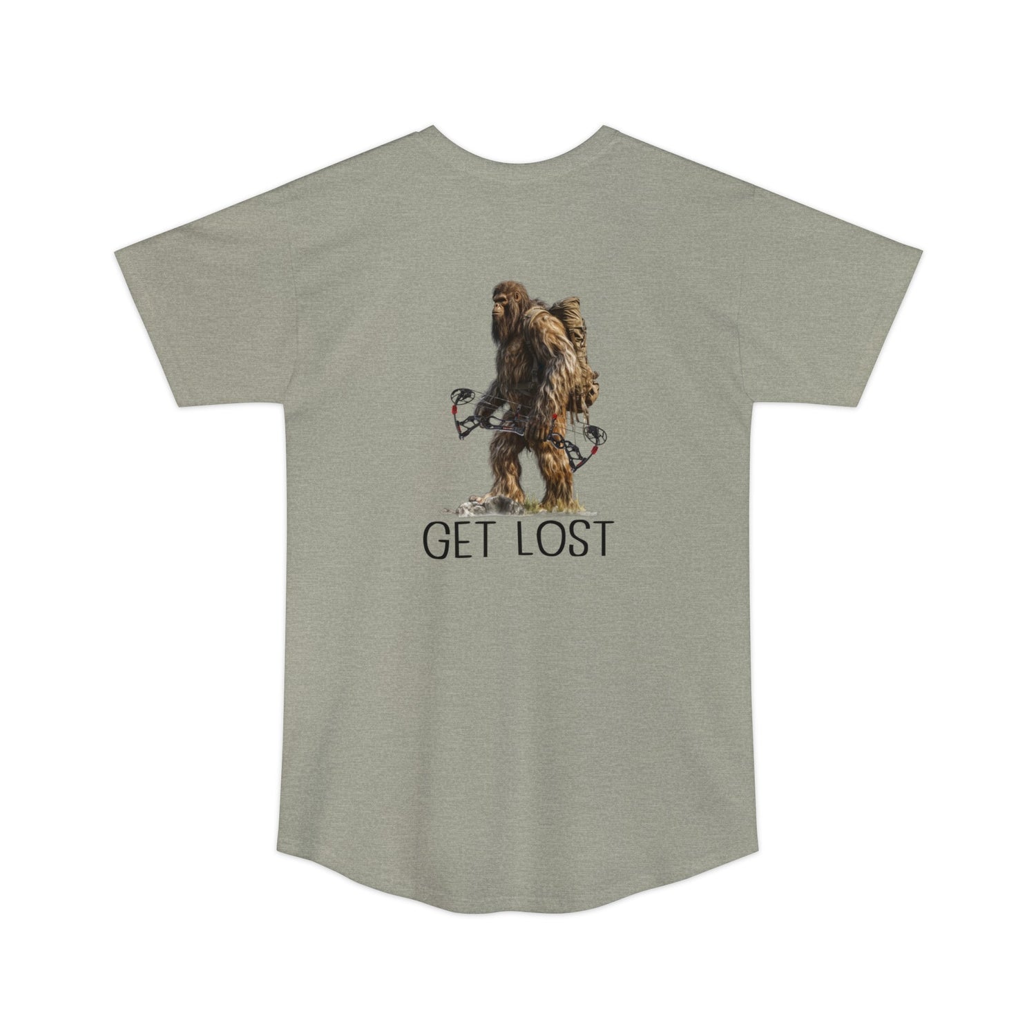 Athletic tall bowhunting t-shirt, color light grey, back design placement
